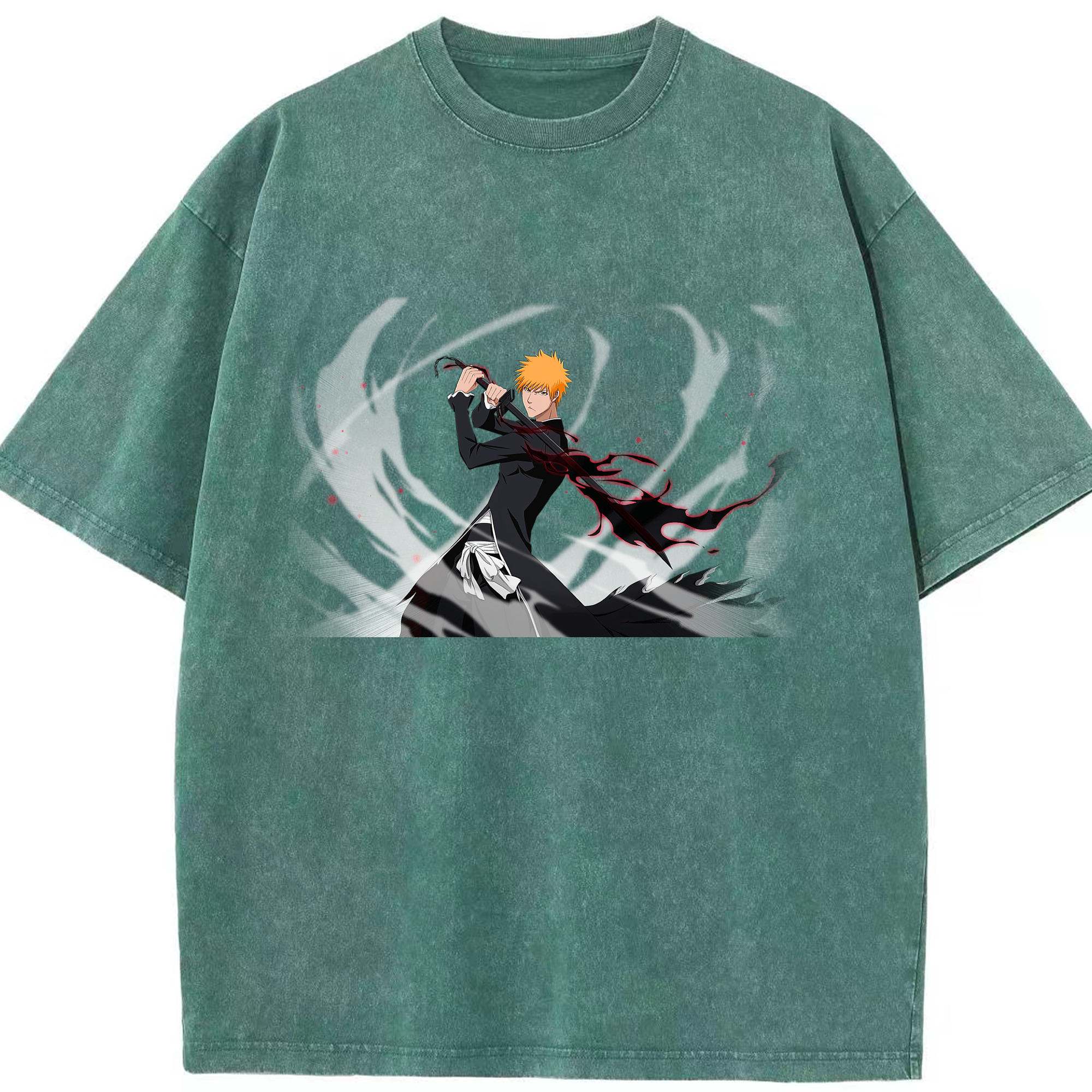 （画像用） ブリーチ 黒崎一護（くろさき いちご）BLEACH Kurosaki Ichigo 綿100% ヴィンテージ風 半袖Tシャツ（フロントプリント）